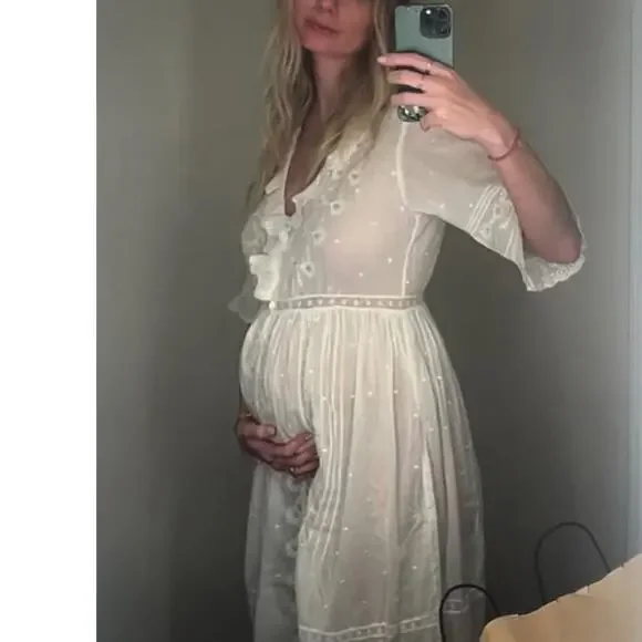 DOEN Rosabella Embroidered Midi Dress bow lace salt white size XS - Picture 15 of 16